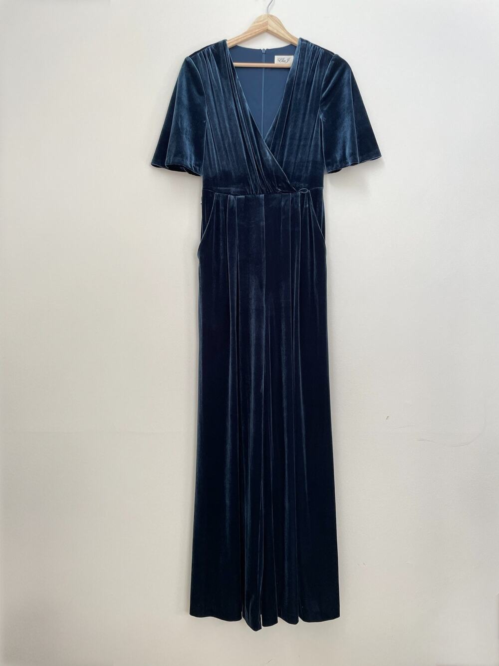 Eliza J Wide Leg Faux Wrap Velvet Jumpsuit Womens 2 Navy Blue Evening Glam